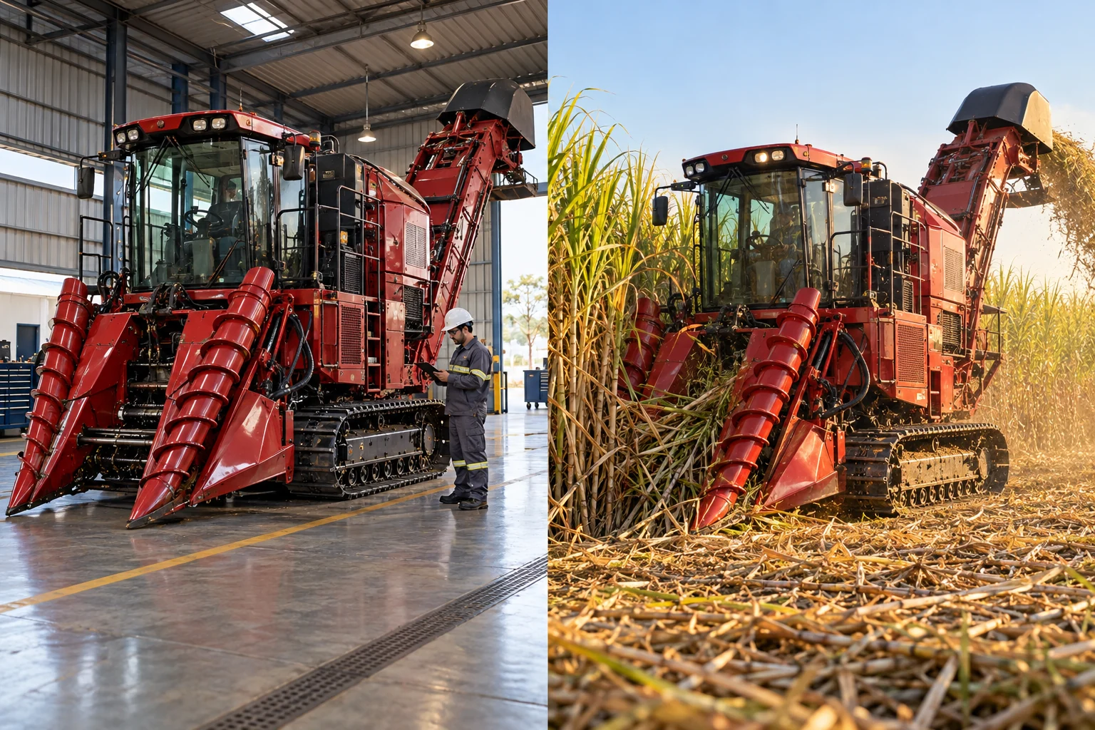 Illustrative recovery journey of a red crawler sugarcane harvester